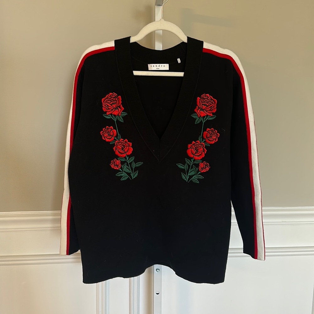 Sandro Black V-neck Sweater size